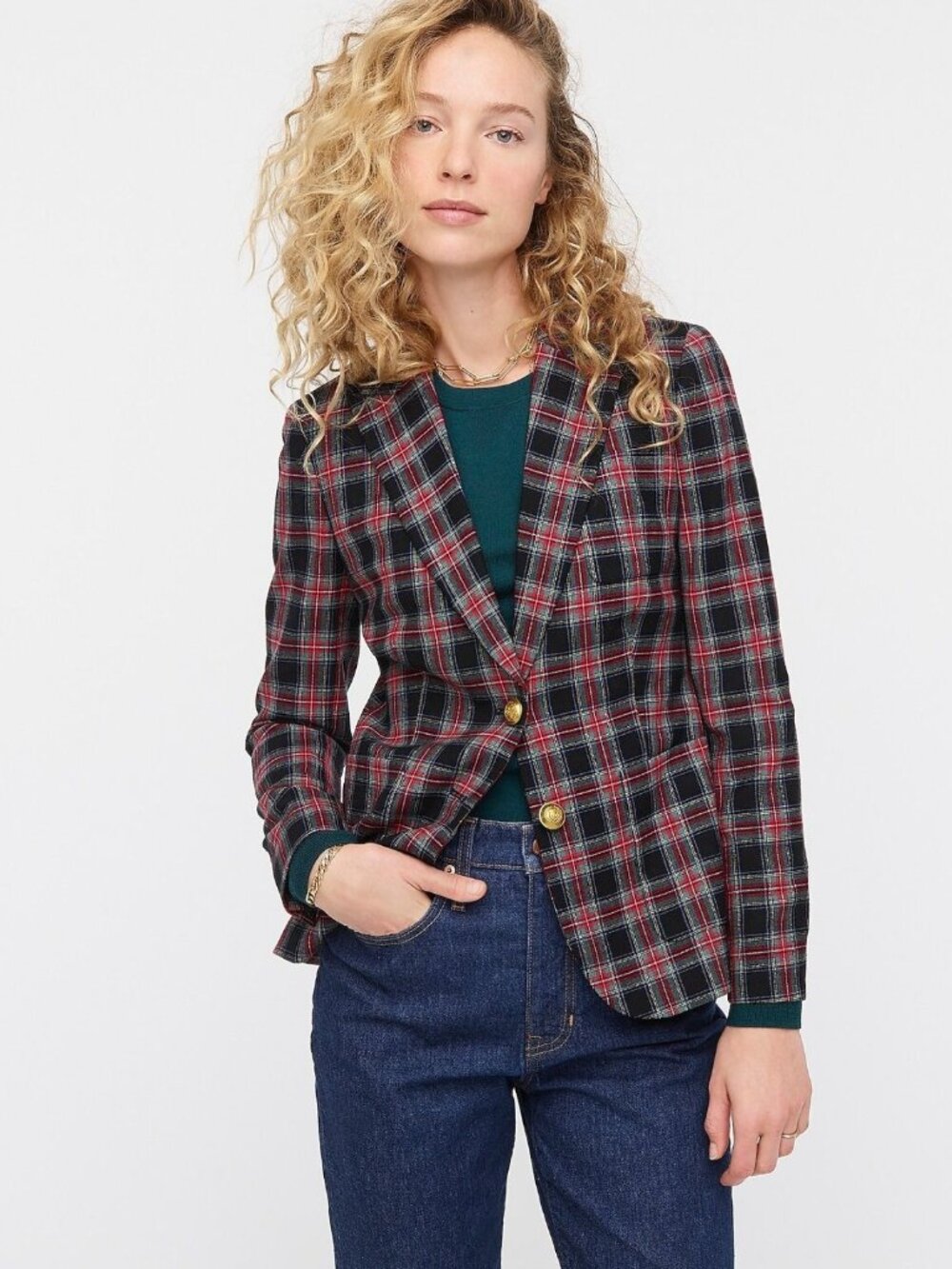 NWT J.Crew Shrunken Blazer in Red Green Black Stewart Tartan Plaid Wool Jacket 2